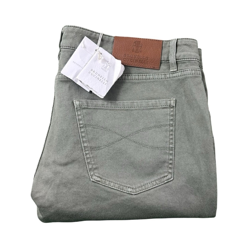Brunello Cucinelli VTG Wash Green Stretch Denim Button Fly Jeans Size 36X30 NWT